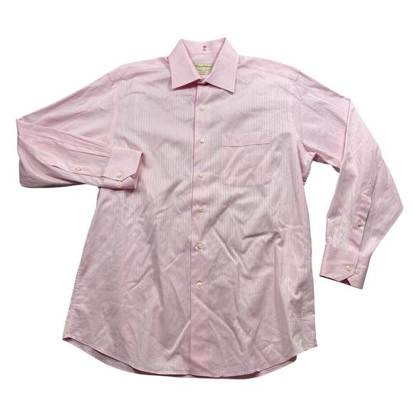 Tommy Bahama 15 1/2 32/33 Long SLeeve Pink Stripped‎ Mens Shirt 100% Cotton - Picture 1 of 6